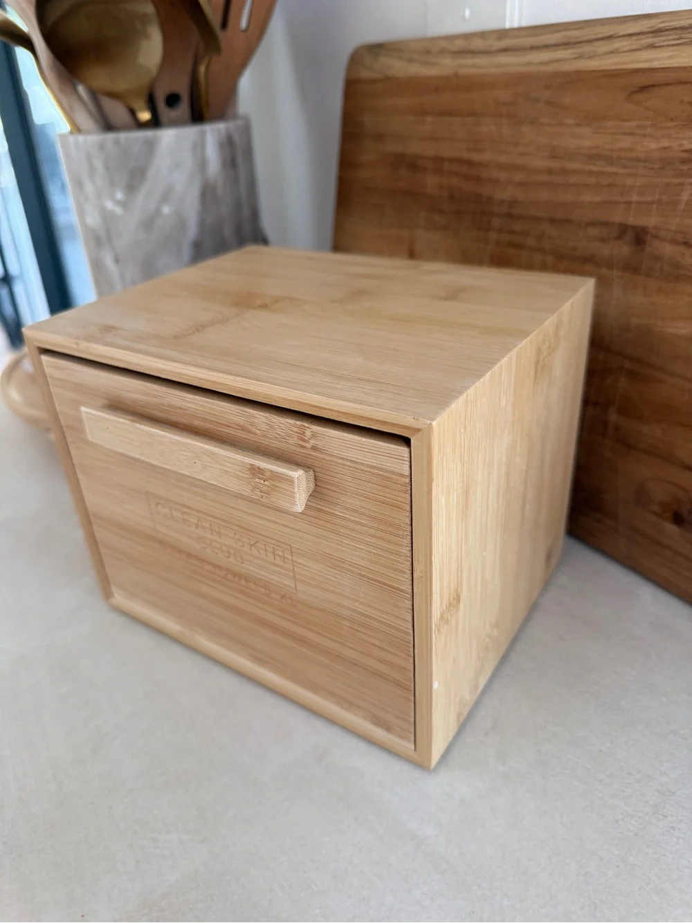 Clean Skin Club Bamboo Storage Box with Natural Wood Finish